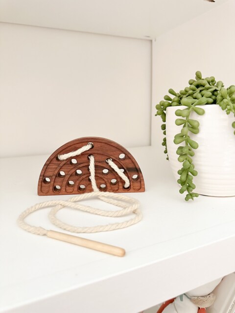 Boho Rainbow Arch Lacing Wood Toy, Handmade Wooden Threading Toys, Baby Nursery Shelf Decor, Natural Toy For Toddler Child - image 1