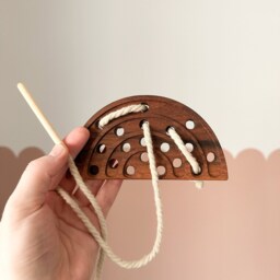 Boho Rainbow Arch Lacing Wood Toy, Handmade Wooden Threading Toys, Baby Nursery Shelf Decor, Natural Toy For Toddler Child - thumbnail 4