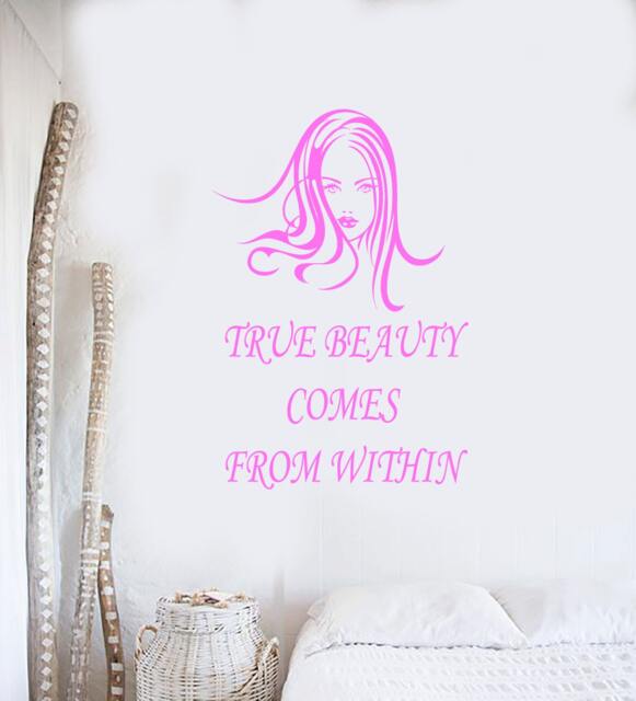 Wall Vinyl Decal Quote For Girl's Room Inspirational Words True Beauty Comes From Within Salon Decor - #1070Di - image 1