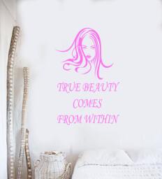Wall Vinyl Decal Quote For Girl's Room Inspirational Words True Beauty Comes From Within Salon Decor - #1070Di - thumbnail 1