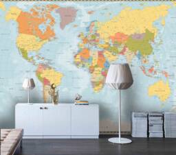 3D World Map Wall Mural, Warm Tones, Peel & Stick Wallpaper