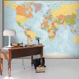 3D World Map Wall Mural, Warm Tones, Peel & Stick Wallpaper - thumbnail 3