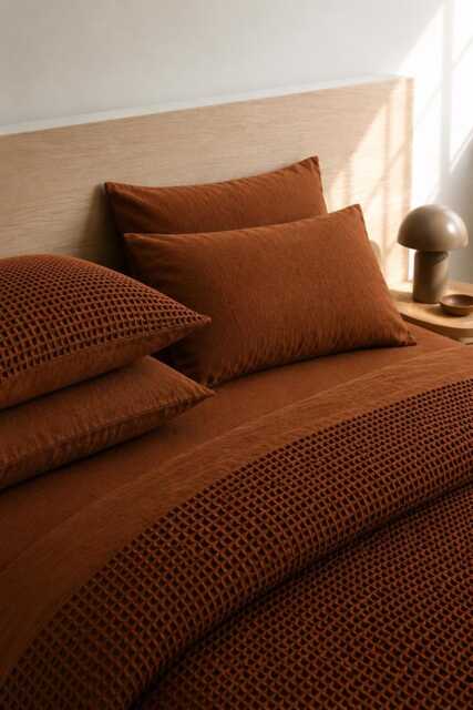 Cinnamon Waffle 100% Cotton Duvet Cover Set - image 1
