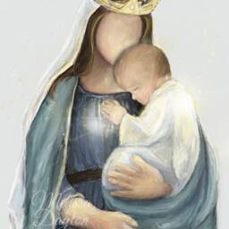 Our Lady Seat Of Wisdom -Art Print Mary & Baby Jesus Mary Artwork Catholic - Gift For Mom Blue Art Mother Child - thumbnail 2