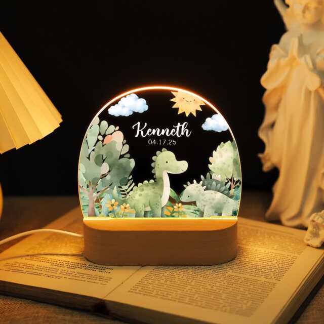 Personalized Cute Dinosaur Night Light, Custom Baby Room Decor With Name, Led Acrylic Plaque Gift, Christmas Gift For Boy Girl Birthday - image 1