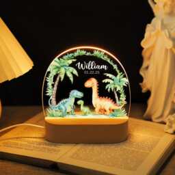 Personalized Cute Dinosaur Night Light, Custom Baby Room Decor With Name, Led Acrylic Plaque Gift, Christmas Gift For Boy Girl Birthday - thumbnail 2