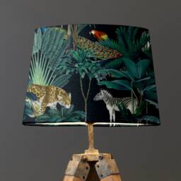 Jungle Velvet Drum Lampshade, Tropical Animals, Black Empire Shade - thumbnail 2