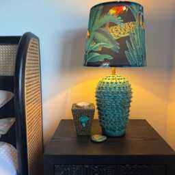 Jungle Velvet Drum Lampshade, Tropical Animals, Black Empire Shade