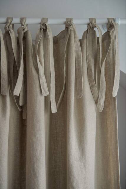 Natural Linen Tie Top Curtain Panel, Burlap Window Drapes - image 1