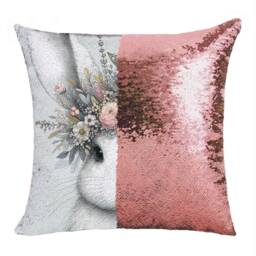 Custom Rabbit Sequin Pillow Magic Pillowcase Bunny Cushion Cover Reversible Easter Gift - thumbnail 2