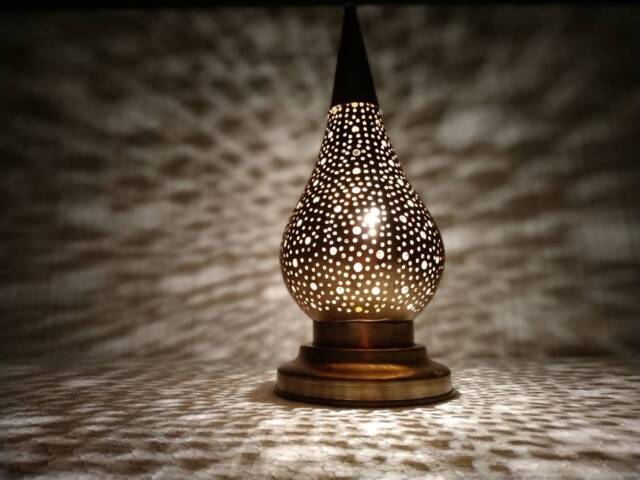 Handmade Brass Moroccan Table Lamp Flame Nickel Desk Lamp - image 1