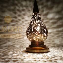 Handmade Brass Moroccan Table Lamp Flame Nickel Desk Lamp - thumbnail 4