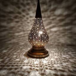 Handmade Brass Moroccan Table Lamp Flame Nickel Desk Lamp - thumbnail 3