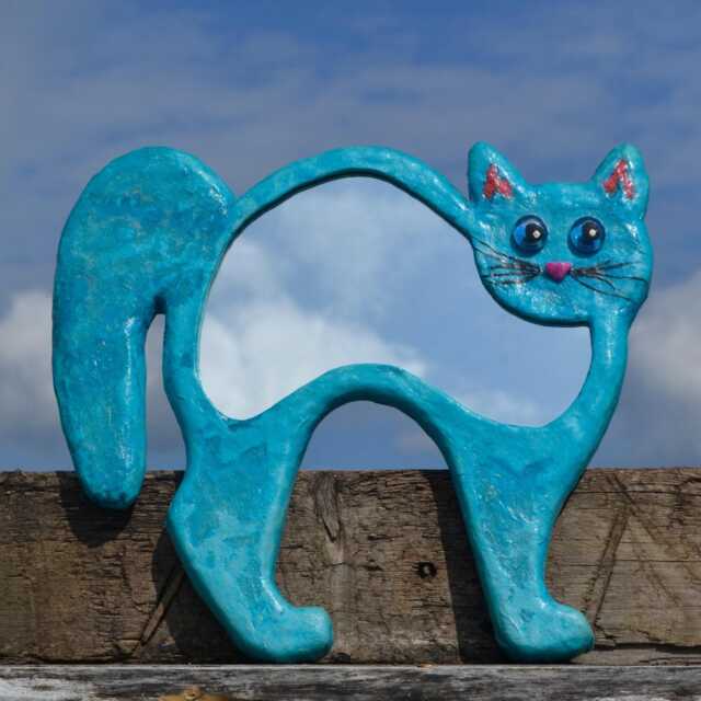 Blue Cat Decorative Wall Mirror, Whimsical Home Decor - image 1