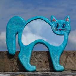 Blue Cat Decorative Wall Mirror, Whimsical Home Decor