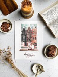 Handmade Amsterdam Watercolor Print Rooftop View, City Wall Art - thumbnail 1