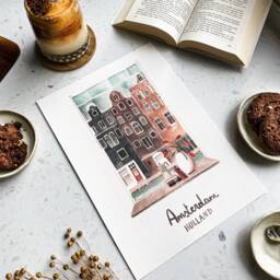 Handmade Amsterdam Watercolor Print Rooftop View, City Wall Art - thumbnail 3