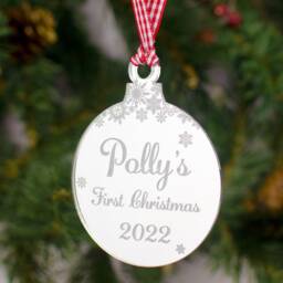 Personalised Baby's First Christmas Tree Decoration, Mirrored Acrylic Bauble - thumbnail 1