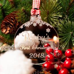 Personalised Baby's First Christmas Tree Decoration, Mirrored Acrylic Bauble - thumbnail 2