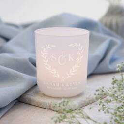 Personalised Engagement Tealight Holder Botanical Etched Glass, Soy Tea Lights - thumbnail 1
