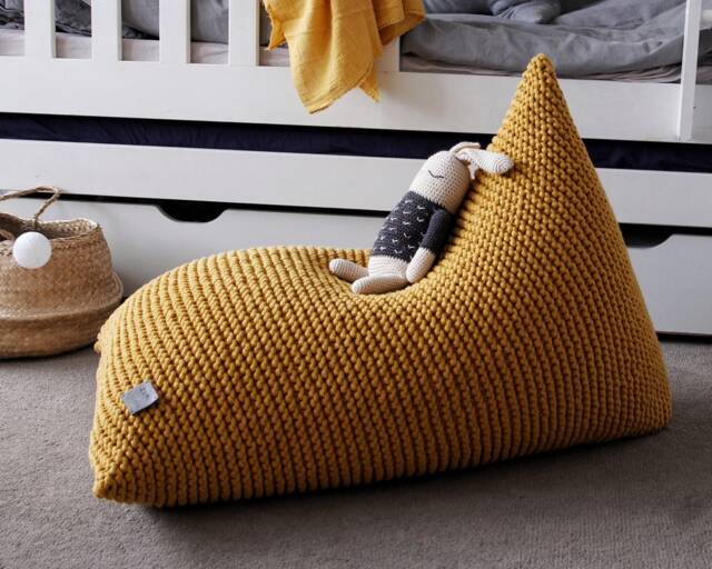 Knitted Mustard Bean Bag Chair Cover Cotton Kids Lounger - Covers Only - image 1