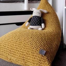 Knitted Mustard Bean Bag Chair Cover Cotton Kids Lounger - Covers Only - thumbnail 3