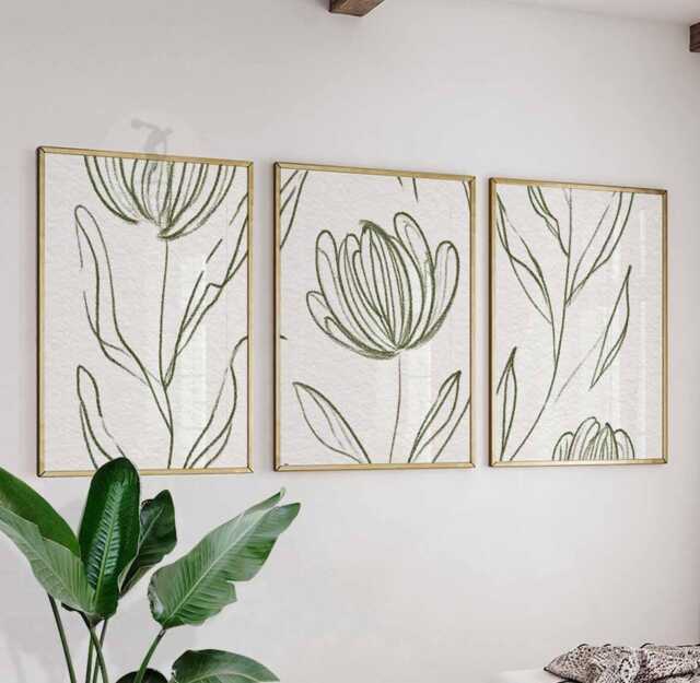 Set Of 3 Botanical Line Art Prints, Minimalist Leaf & Flower Posters, Modern Nature Inspired Wall Decor - image 1