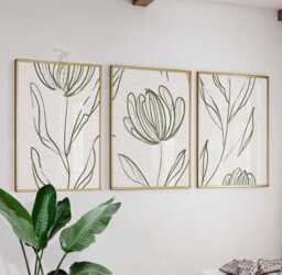 Botanical Line Art Prints, Minimalist Leaf & Flower Wall Decor