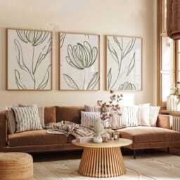 Set Of 3 Botanical Line Art Prints, Minimalist Leaf & Flower Posters, Modern Nature Inspired Wall Decor - thumbnail 2