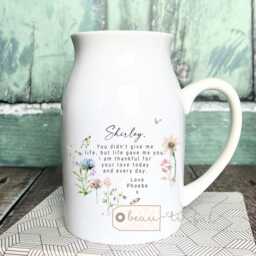 Personalised Bonus Mum Gift Step Mom Mam Mommy Mummy Auntie Like A Pink Wildflower Floral Ceramic Small Vase Jug Mug - thumbnail 2