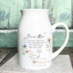 Personalised Bonus Mum Gift Step Mom Mam Mommy Mummy Auntie Like A Pink Wildflower Floral Ceramic Small Vase Jug Mug - thumbnail 1