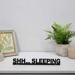 Shh... Sleeping Door Topper - Baby Sleeping Sign Black Acrylic Nursery & Kids Bedroom Decor Quiet Please Nap Time - thumbnail 3