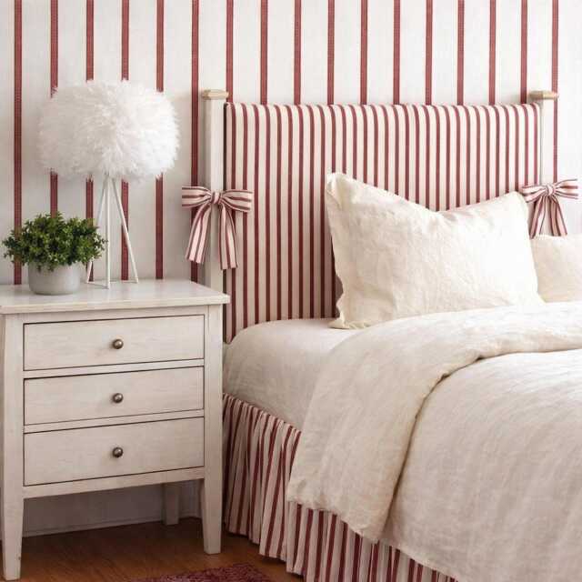 Custom Cotton Ticking Stripe Headboard Slipcover - Farmhouse Bedroom Decor - image 1