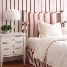 Custom Cotton Ticking Stripe Headboard Slipcover - Farmhouse Bedroom Decor