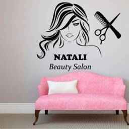 Custom Logo Wall Decals Beauty Hair Salon Decor Lettering Scissors Art Fashion Girl Woman Vinyl Decal Sticker Interior Design Kg911 - thumbnail 2