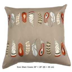 King, Queen & Twin Size Beige Decorative Duvet Cover Set, Cotton Embroidery, Abstract Modern - Feather Embroidery - thumbnail 3