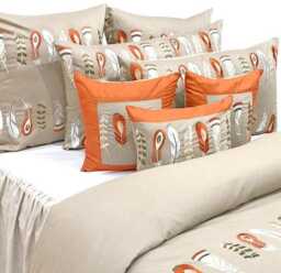 King, Queen & Twin Size Beige Decorative Duvet Cover Set, Cotton Embroidery, Abstract Modern - Feather Embroidery - thumbnail 2