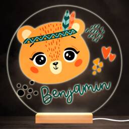 Cute Boho Bear Colourful Round Personalised Gift Warm White Led Lamp Night Light - Bedroom