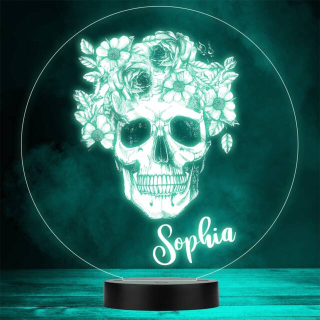 Gothic Skull & Pretty Flower Wreath Alternative Gift Colour Change Night Light - image 1