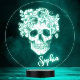 Gothic Skull & Pretty Flower Wreath Alternative Gift Colour Change Night Light - thumbnail 1