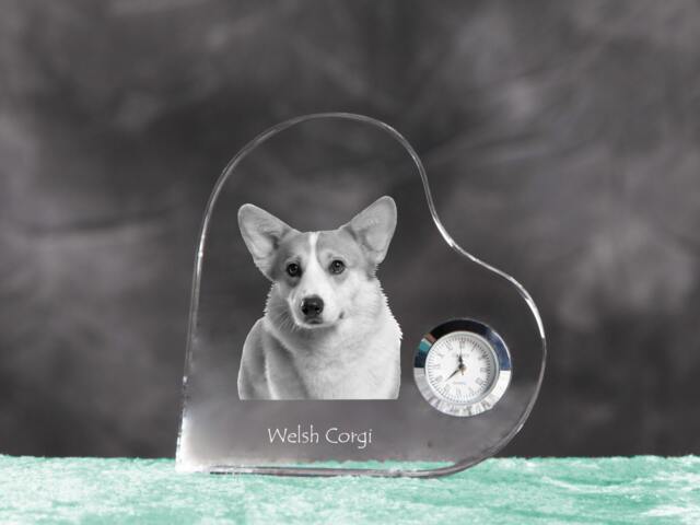 Cardigan Welsh Corgi - Crystal Clock in The Shape Of A Heart With Image Pure-Bred Dog - image 1