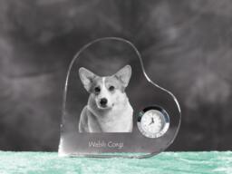 Cardigan Welsh Corgi - Crystal Clock in The Shape Of A Heart With Image Pure-Bred Dog - thumbnail 1