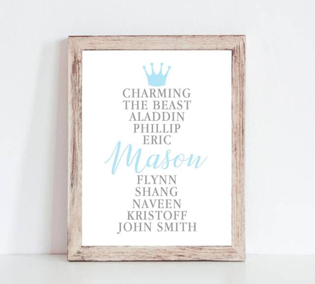 Personalized Prince Baby Boy Print, Fairytale Name Wall Art, Nursery Shower Gift, Gift - image 1