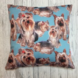 Yorshire Terrier Blue Dog Print Cushion Cover - Yorkie, Home Decor, Pillow Cover, Home & Living, Decorative Pillow, 38x38cm - thumbnail 1