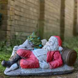 Laying Santa Claus Sculpture Concrete Saint Nicholas Figure Outdoor Decoration Relaxing Ornament Christmas Statue Yard Art - thumbnail 2