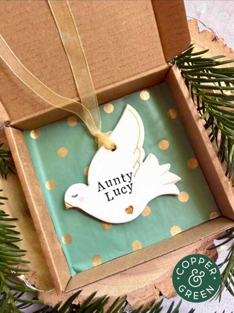 Personalised Dove Christmas Decoration, Memorial Ornament, Handmade Clay Keepsake, Remembrance Gift, in Loving Memory - image 1