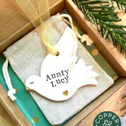 Personalised Dove Christmas Decoration, Memorial Ornament, Handmade Clay Keepsake, Remembrance Gift, in Loving Memory - thumbnail 3