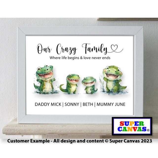 Crocodile Family Portrait Personalised Picture Framed Print Friend Husband Wife Mum Dad Grandparents Son Daughter Birthday Fathers Day Gift - image 1