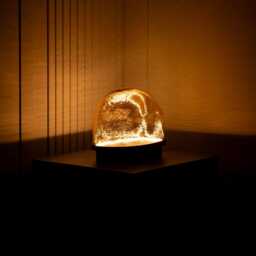 Gambia Amber Glass Table Lamp, Hand-Blown Sphere, Matte Black Base, Mid Century Accent - thumbnail 3