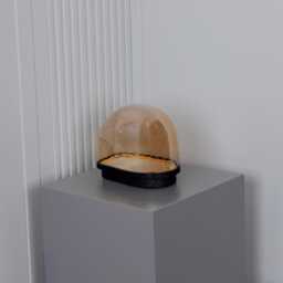 Gambia Amber Glass Table Lamp, Hand-Blown Sphere, Matte Black Base, Mid Century Accent - thumbnail 2
